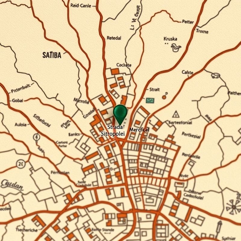 Hartă ilustrată a centrului Sibiului, cu Strada Mitropoliei marcată